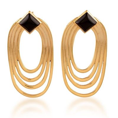 Alternate image for Polished Oval Brass and Black Onyx Drop Earrings from India Midnight Echo