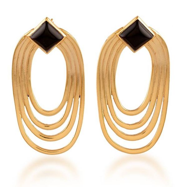 Alternate image for Polished Oval Brass and Black Onyx Drop Earrings from India Midnight Echo