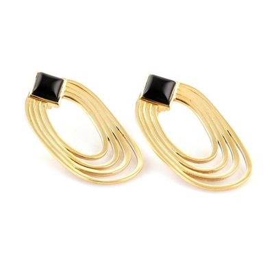 Alternate image for Polished Oval Brass and Black Onyx Drop Earrings from India Midnight Echo