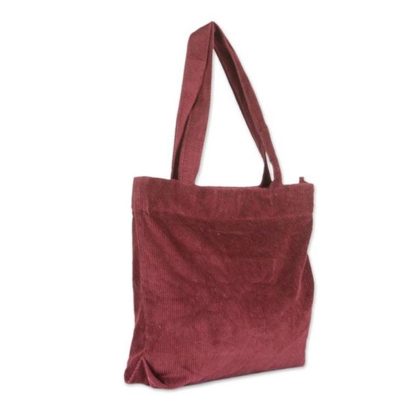 Alternate image for Zippered Ribbed Cotton Corduroy Tote Bag in a Maroon Hue Maroon Sister