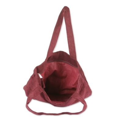 Alternate image for Zippered Ribbed Cotton Corduroy Tote Bag in a Maroon Hue Maroon Sister