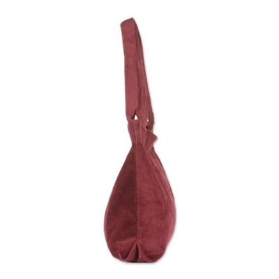 Alternate image for Zippered Ribbed Cotton Corduroy Tote Bag in a Maroon Hue Maroon Sister