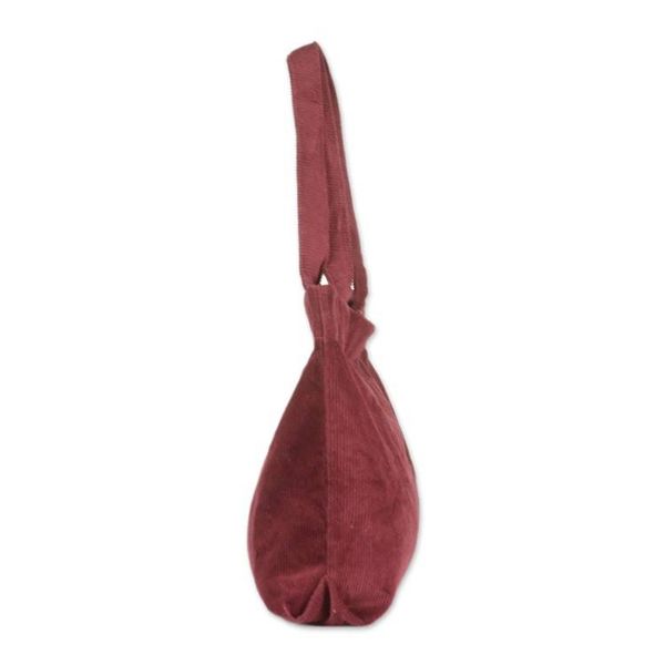 Alternate image for Zippered Ribbed Cotton Corduroy Tote Bag in a Maroon Hue Maroon Sister