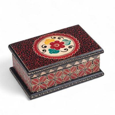 Alternate image for Floral-Themed Batik Wood Jewelry Box Lined in Velvet Summer Hibiscus
