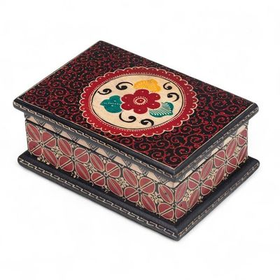 Alternate image for Floral-Themed Batik Wood Jewelry Box Lined in Velvet Summer Hibiscus