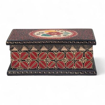 Alternate image for Floral-Themed Batik Wood Jewelry Box Lined in Velvet Summer Hibiscus