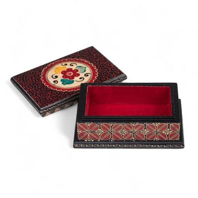 Alternate image for Floral-Themed Batik Wood Jewelry Box Lined in Velvet Summer Hibiscus