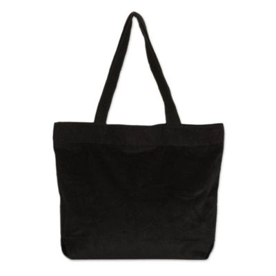 Alternate image for 100 Cotton Corduroy Zippered Tote Bag in Onyx Black Hues Onyx Sister