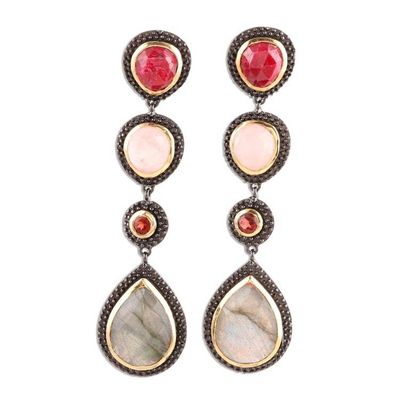 Alternate image for Colorful Faceted Multi-Gemstone Dangle Earrings Shifting Shades