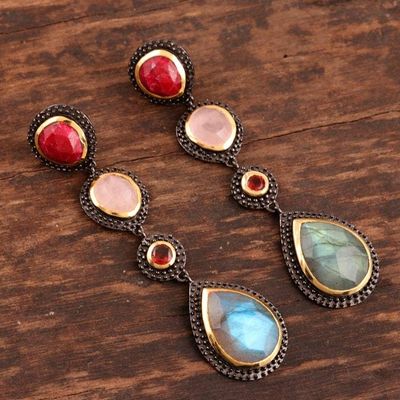 Alternate image for Colorful Faceted Multi-Gemstone Dangle Earrings Shifting Shades