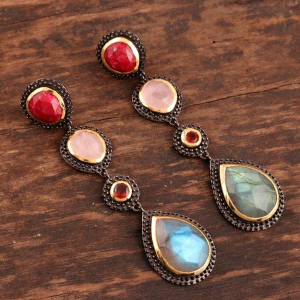 Alternate image for Colorful Faceted Multi-Gemstone Dangle Earrings Shifting Shades