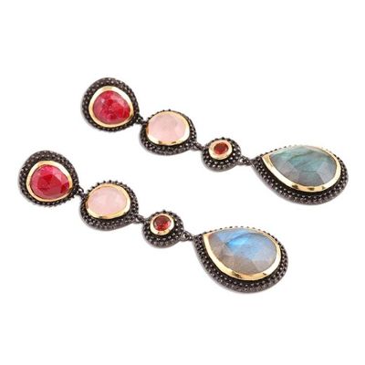 Alternate image for Colorful Faceted Multi-Gemstone Dangle Earrings Shifting Shades
