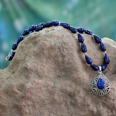 Alternate image for Lapis Lazuli and Sterling Silver Artisan Crafted Necklace Love Power