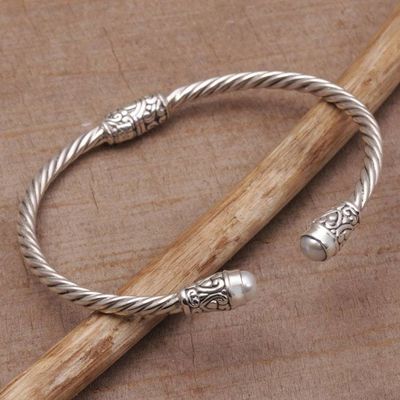 Alternate image for Cultured Pearl and Sterling Silver Cuff Bracelet from Bali Spiral Temple