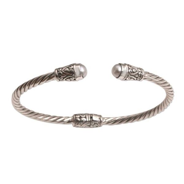 Alternate image for Cultured Pearl and Sterling Silver Cuff Bracelet from Bali Spiral Temple