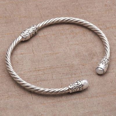 Alternate image for Cultured Pearl and Sterling Silver Cuff Bracelet from Bali Spiral Temple