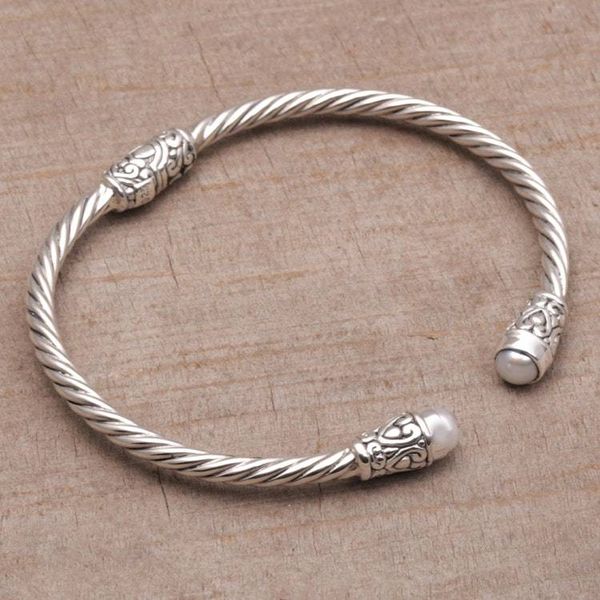 Alternate image for Cultured Pearl and Sterling Silver Cuff Bracelet from Bali Spiral Temple