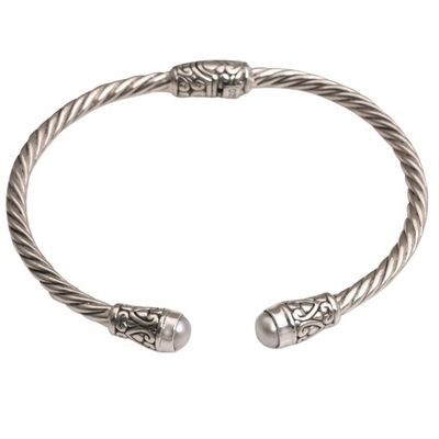 Alternate image for Cultured Pearl and Sterling Silver Cuff Bracelet from Bali Spiral Temple