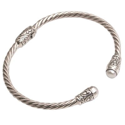 Alternate image for Cultured Pearl and Sterling Silver Cuff Bracelet from Bali Spiral Temple