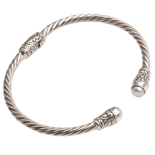 Alternate image for Cultured Pearl and Sterling Silver Cuff Bracelet from Bali Spiral Temple