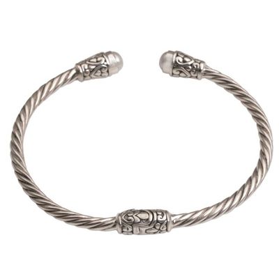 Alternate image for Cultured Pearl and Sterling Silver Cuff Bracelet from Bali Spiral Temple