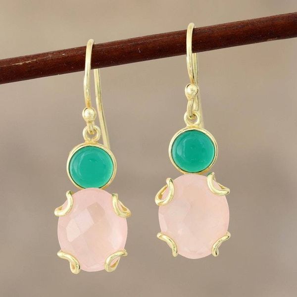 Alternate image for Pink and Green Gemstone Earrings in 18k Gold Plated Sterling Spring Palette