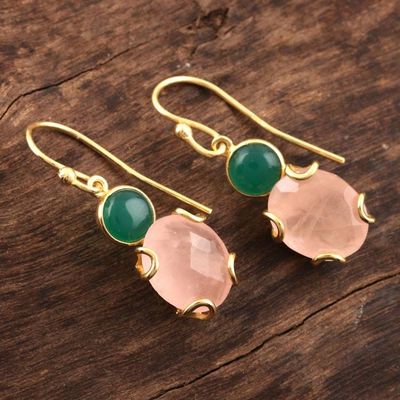 Alternate image for Pink and Green Gemstone Earrings in 18k Gold Plated Sterling Spring Palette