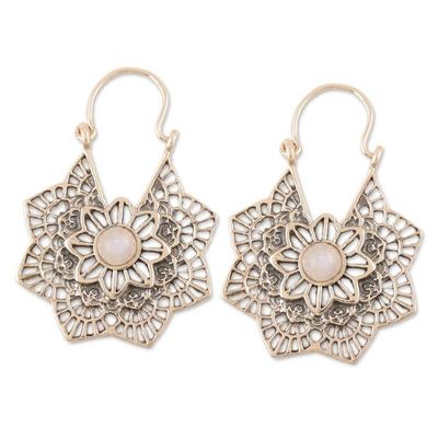 Alternate image for Sterling Silver and Rainbow Moonstone Hoop Earrings Floral Mist