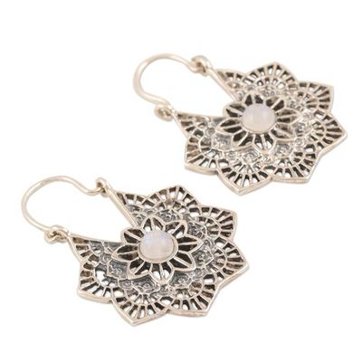 Alternate image for Sterling Silver and Rainbow Moonstone Hoop Earrings Floral Mist