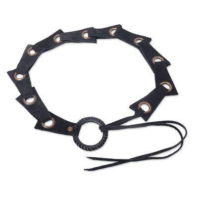 Alternate image for Black Contemporary Stainless Steel Accented Leather Belt Contemporary Edge in Black
