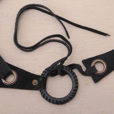 Alternate image for Black Contemporary Stainless Steel Accented Leather Belt Contemporary Edge in Black