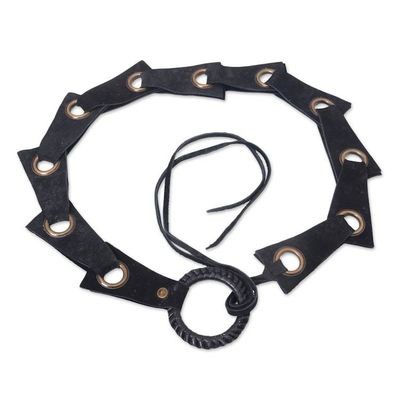 Alternate image for Black Contemporary Stainless Steel Accented Leather Belt Contemporary Edge in Black