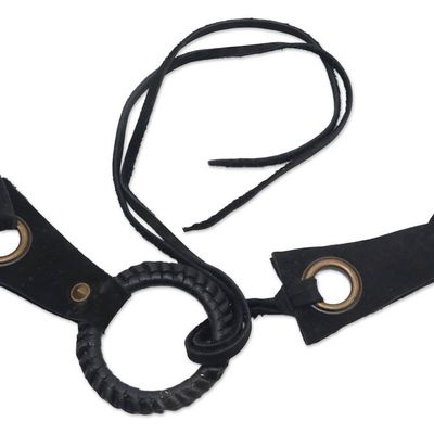 Alternate image for Black Contemporary Stainless Steel Accented Leather Belt Contemporary Edge in Black