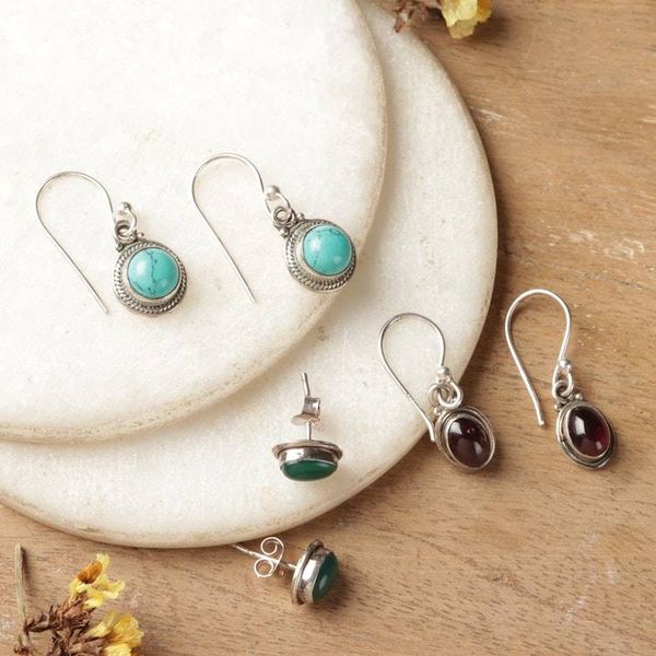 Alternate image for Folk Art 3-Piece Gemstone Dangle and Button Earring Set Trendy Jewels