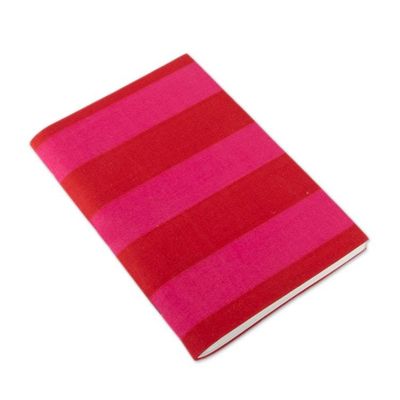 Alternate image for Block-Printed Cotton Journal with Fuchsia and Red Stripes Memories in Fuchsia