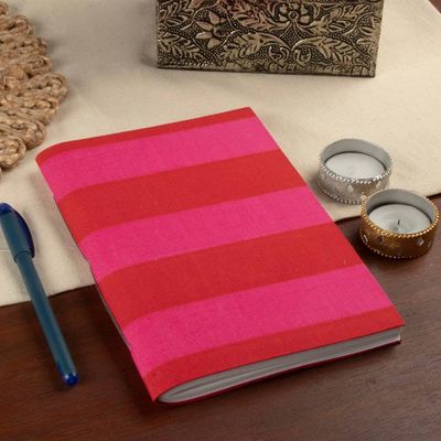Alternate image for Block-Printed Cotton Journal with Fuchsia and Red Stripes Memories in Fuchsia