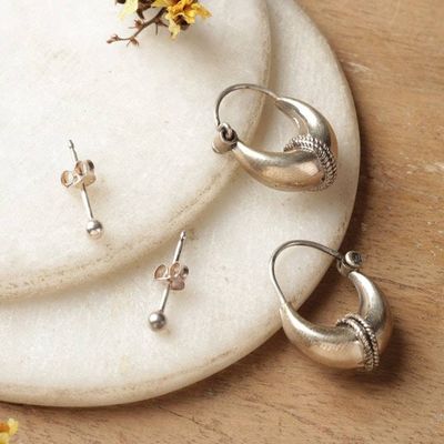 Alternate image for Handmade 2-Piece Sterling Silver Stud and Hoop Earring Set Ethereal Trends