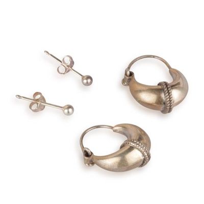 Alternate image for Handmade 2-Piece Sterling Silver Stud and Hoop Earring Set Ethereal Trends