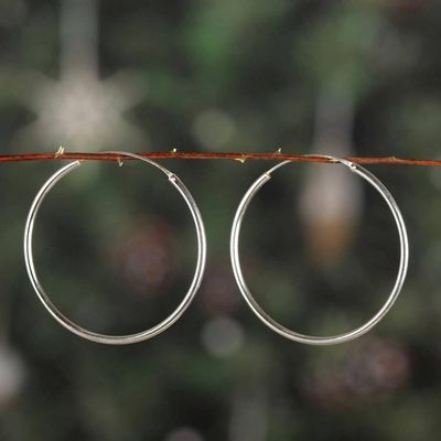 Alternate image for Small-Sized High-Polished Sterling Silver Hoop Earrings Minimalist Era