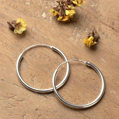 Alternate image for Small-Sized High-Polished Sterling Silver Hoop Earrings Minimalist Era