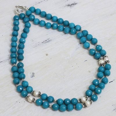 Alternate image for Blue Aventurine and Cultured Pearl Beaded Necklace Ocean Radiance