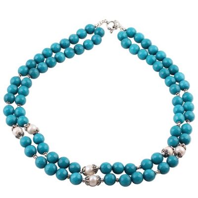 Alternate image for Blue Aventurine and Cultured Pearl Beaded Necklace Ocean Radiance