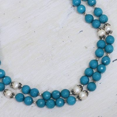 Alternate image for Blue Aventurine and Cultured Pearl Beaded Necklace Ocean Radiance