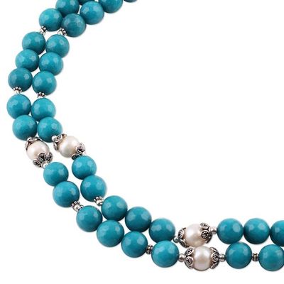 Alternate image for Blue Aventurine and Cultured Pearl Beaded Necklace Ocean Radiance