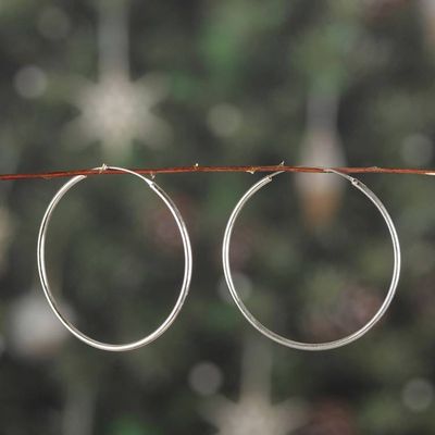 Alternate image for Modern Medium-Sized Polished Sterling Silver Hoop Earrings Minimalist Era