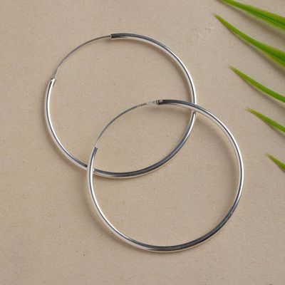 Alternate image for Modern Medium-Sized Polished Sterling Silver Hoop Earrings Minimalist Era