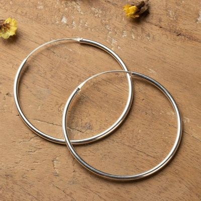 Primary image for High-Polished Large-Sized Sterling Silver Hoop Earrings Minimalist Era