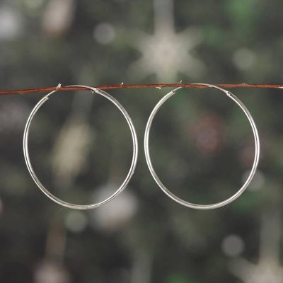 Alternate image for High-Polished Large-Sized Sterling Silver Hoop Earrings Minimalist Era