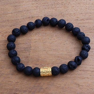 Alternate image for Mens Gold Accent Lava Stone Beaded Stretch Bracelet Batur Pebbles