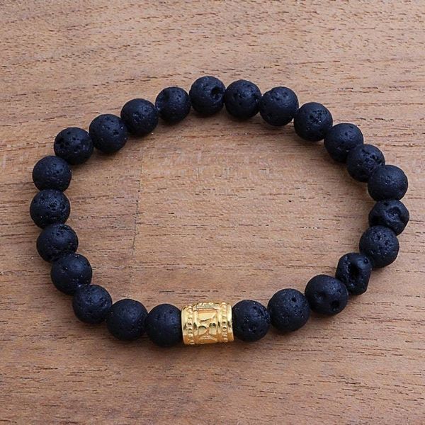 Alternate image for Mens Gold Accent Lava Stone Beaded Stretch Bracelet Batur Pebbles